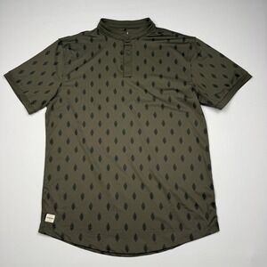 Mantra Polo Shirt Mens Medium Green Leaf Print Mock Neck Performance Stretch